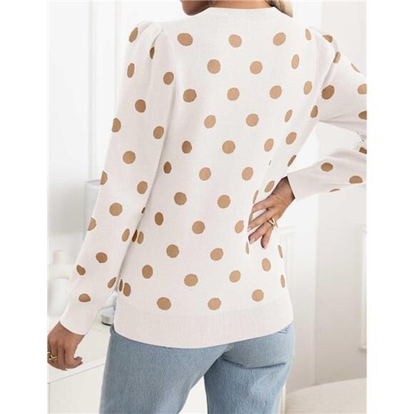 Women's Long Sleeve Crewneck Sweater – Fall Polka Dots - Picture 4 of 7